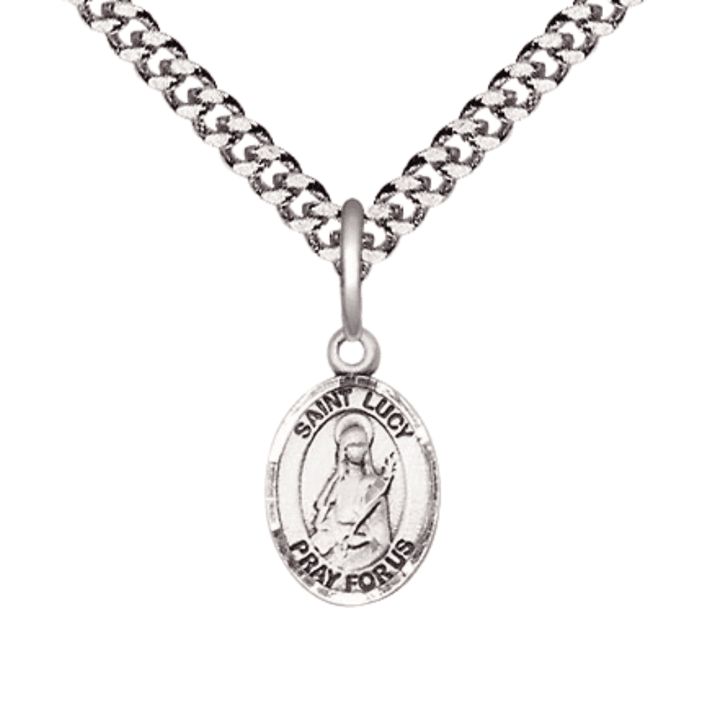 Pewter Saint Lucy Medal Pendant on 24 Inch Endless Rhodium Plated Heavy ...