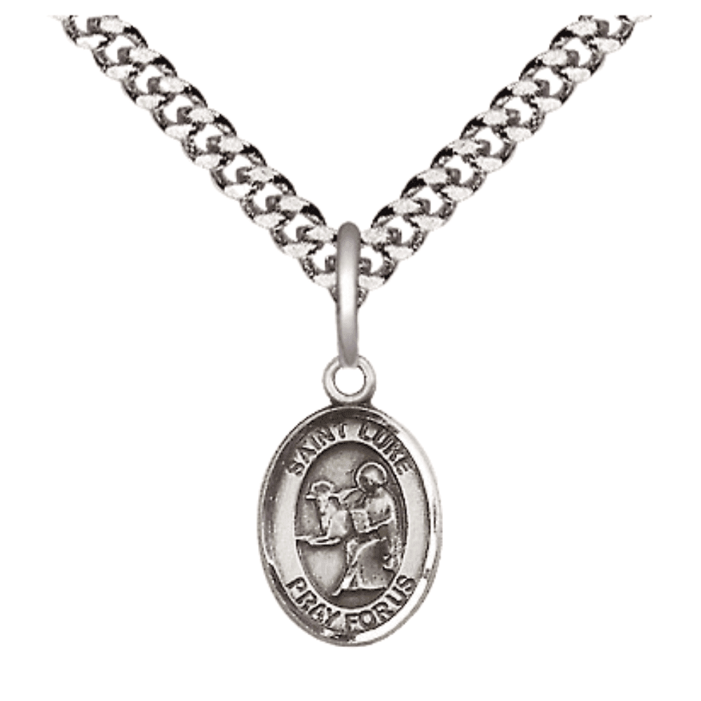 Pewter Saint Luke the Apostle Medal Pendant on 24 Inch Endless Rhodium ...