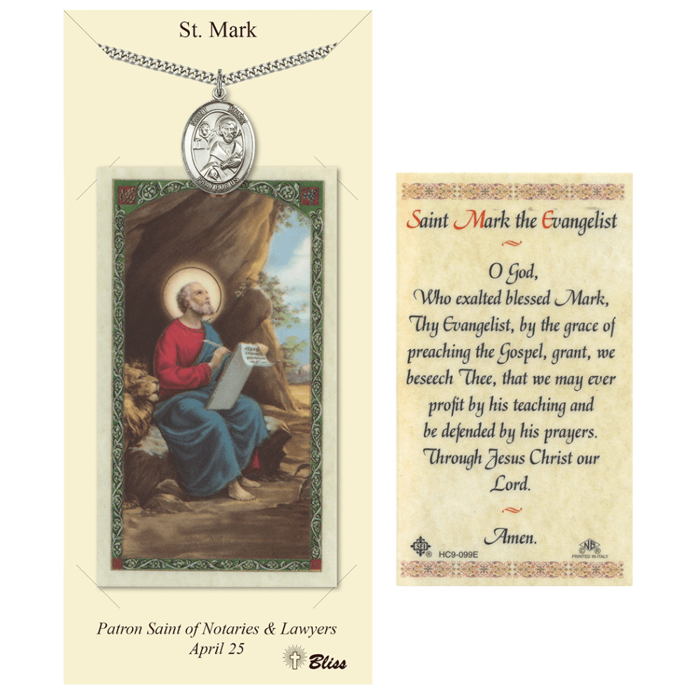 Pewter Saint Mark the Evangelist Medal on a 24 inch Heavy Curb Chain ...