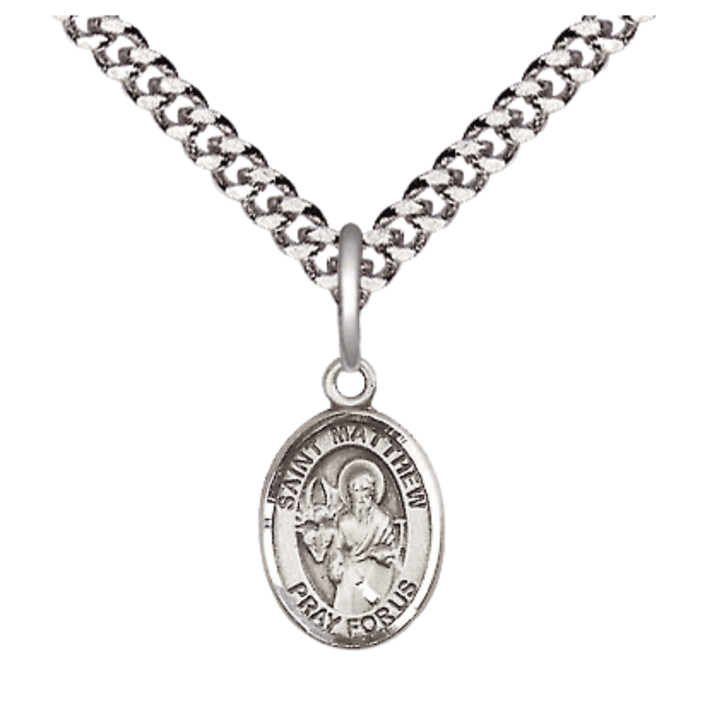 Pewter Saint Matthew the Apostle Medal Pendant on 24 Inch Endless ...