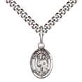 thumbnail image 1 of Pewter Saint Maurus Medal Pendant on 24 Inch Endless Rhodium Plated Heavy Curb Brass Chain, Catholic Religious Necklace -Made in USA- Deluxe Velvet Gift Box, 1 of 6