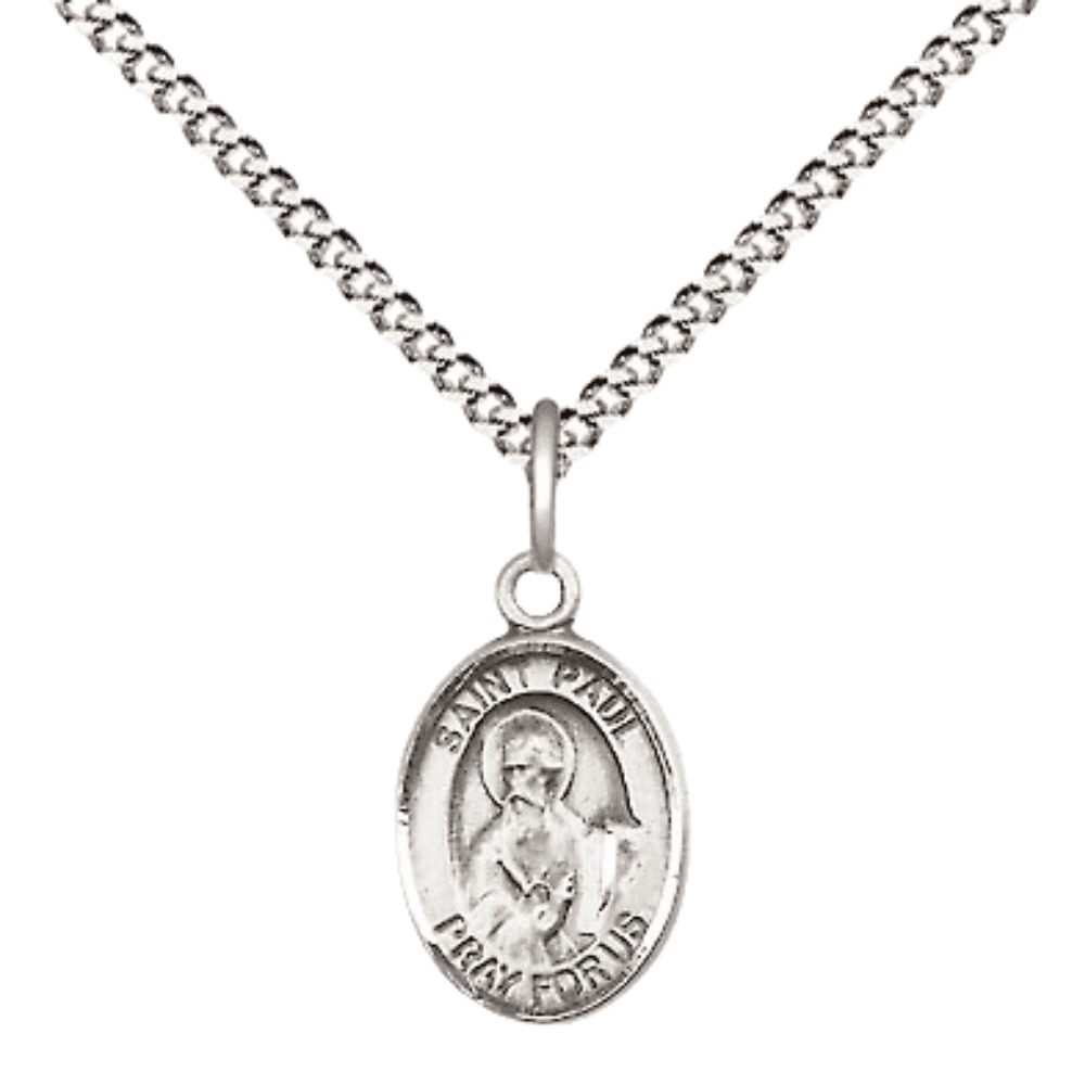 Pewter Saint Paul the Apostle Medal Pendant on 18 Inch Rhodium Plated ...
