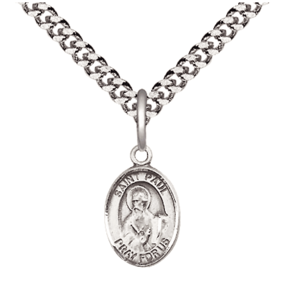 Pewter Saint Paul the Apostle Medal Pendant on 24 Inch Endless Rhodium ...