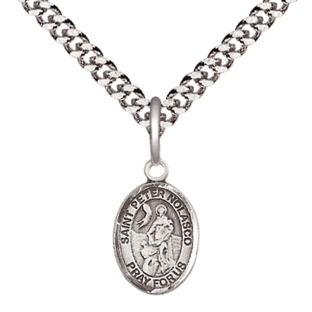 Small Pewter Saint Peter Nolasco Medal Pendant on 24 Inch Endless ...