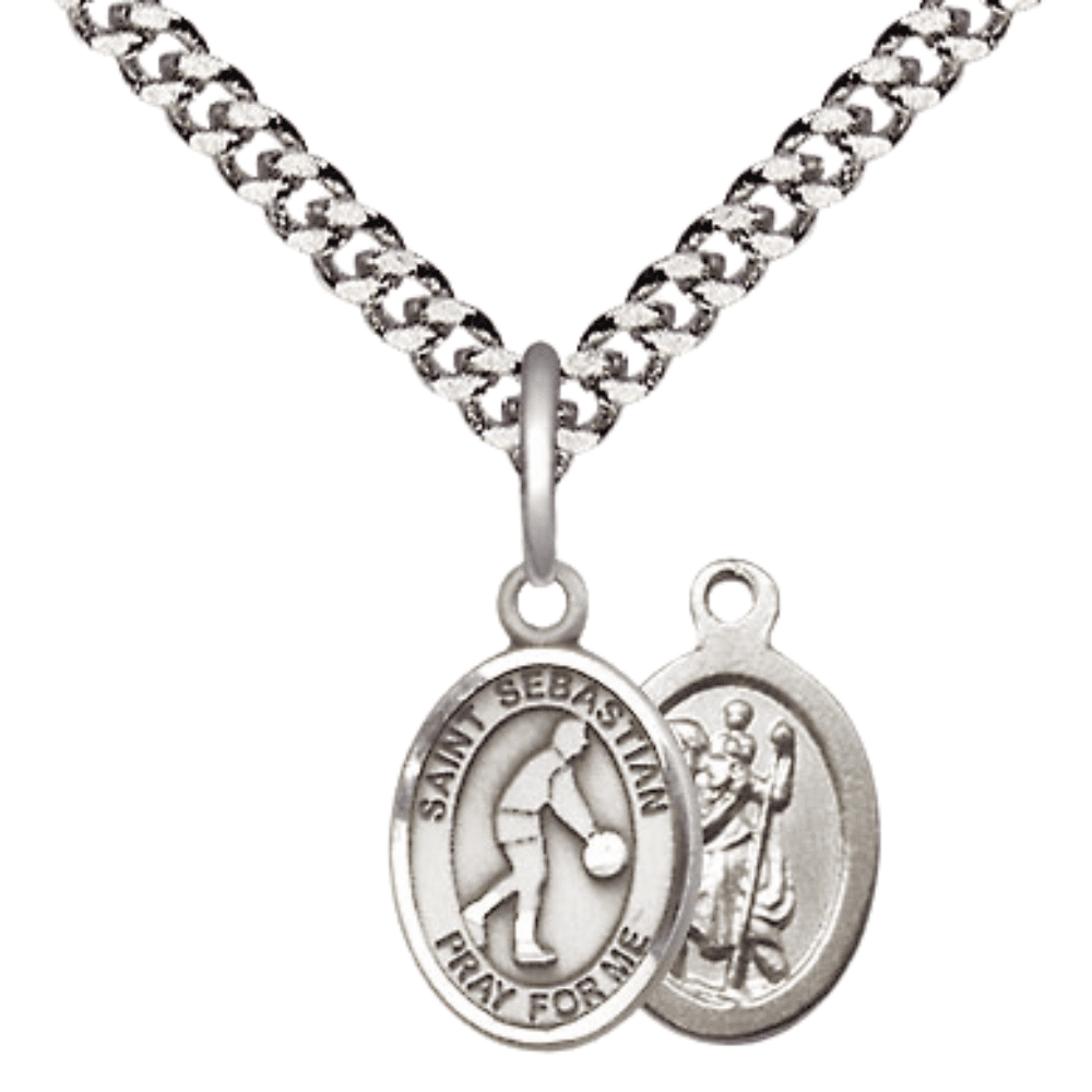 Pewter Saint Sebastian Basketball Medal Pendant on 24 Inch Endless ...