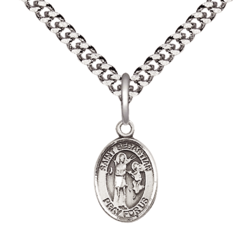 Pewter Saint Sebastian Medal Pendant on 24 Inch Endless Rhodium Plated ...