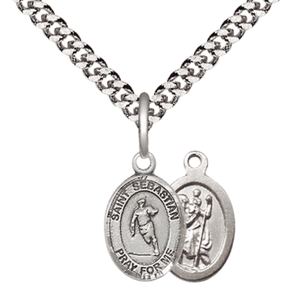Pewter Saint Sebastian Rugby Medal Pendant on 24 Inch Endless Rhodium ...