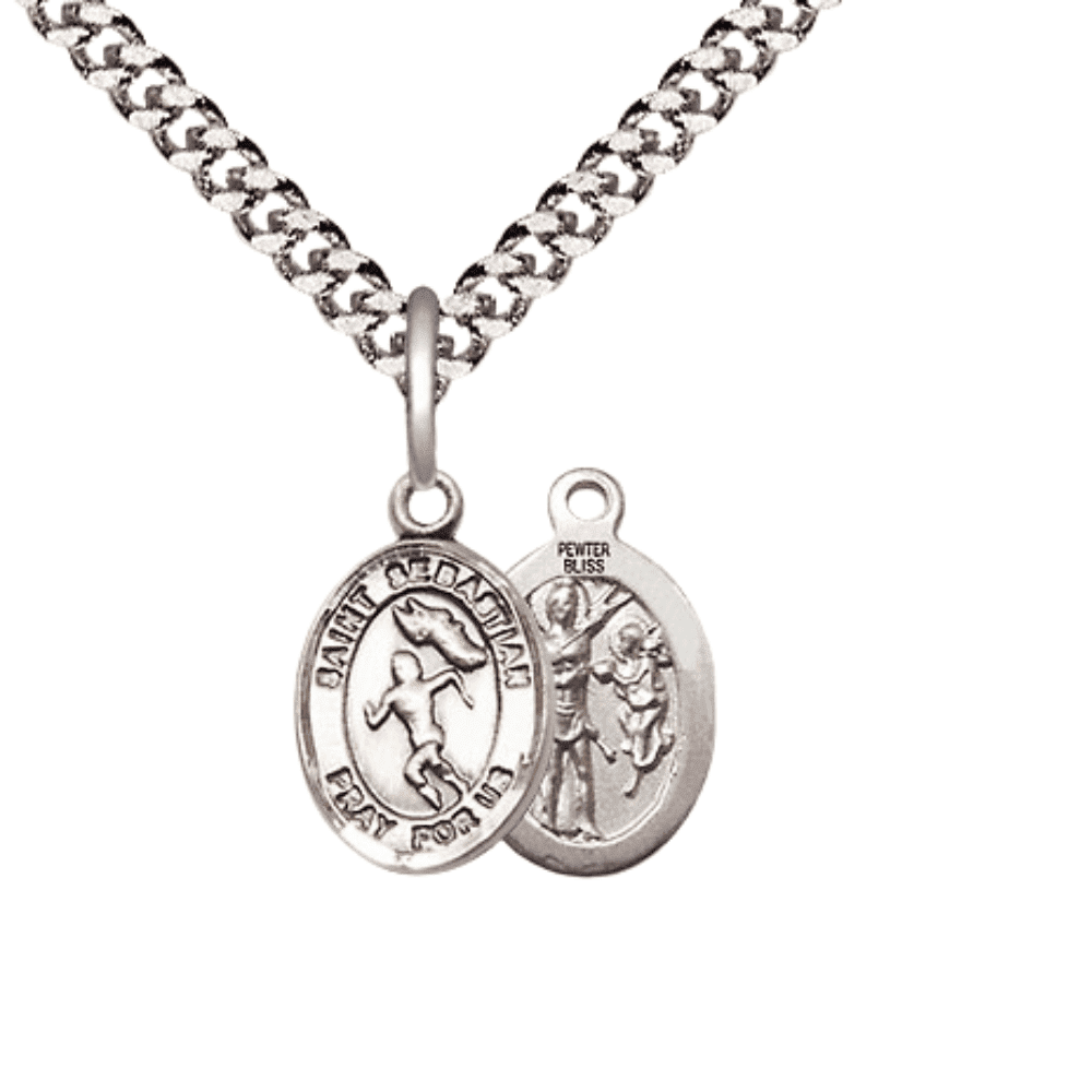 Pewter Saint Sebastian Track and Field Medal Pendant on 24 Inch Endless ...