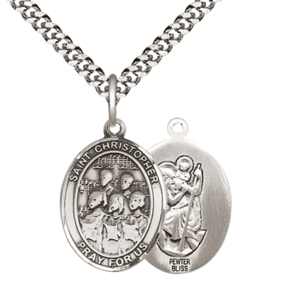 Pewter Saint St Christopher Choir Medal Pendant on 24 Inch Endless ...