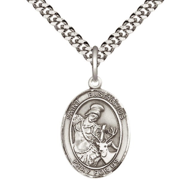 Medium Pewter Saint St Eustachius Medal Pendant on 24 Inch Endless ...