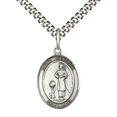 thumbnail image 1 of Pewter Saint St Genesius of Rome Medal Pendant on 24 Inch Endless Rhodium Plated Heavy Curb Brass Chain, Catholic Religious Necklace -Made in USA- Deluxe Velvet Gift Box, 1 of 6