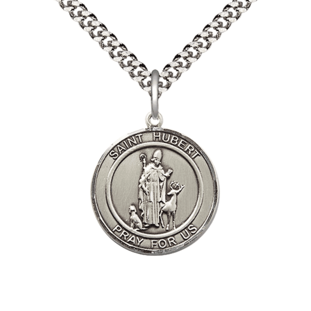 Pewter Saint St Hubert of Liege Medal Pendant on 24 Inch Endless ...