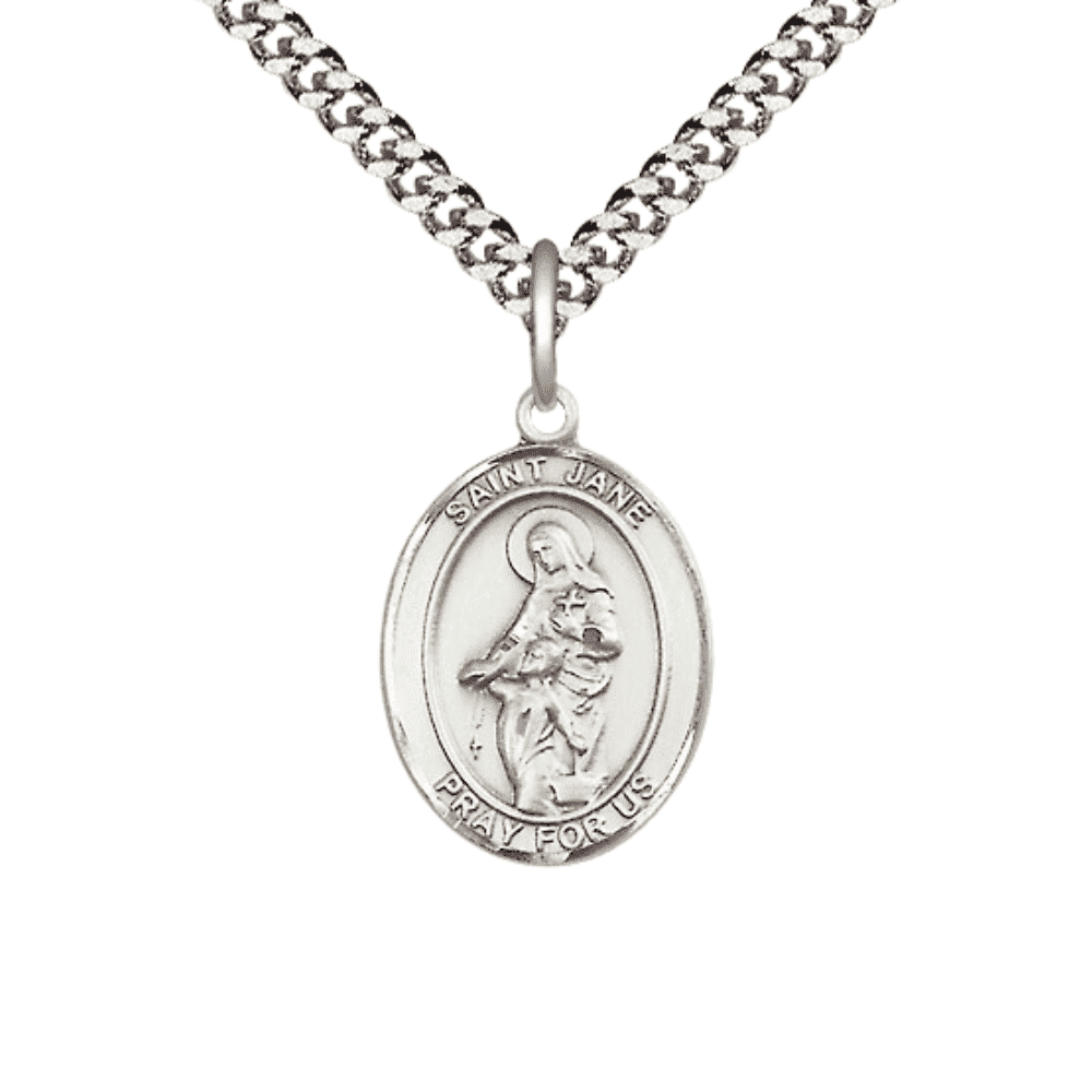 Pewter Saint St Jane of Valois Medal Pendant on 24 Inch Endless Rhodium ...
