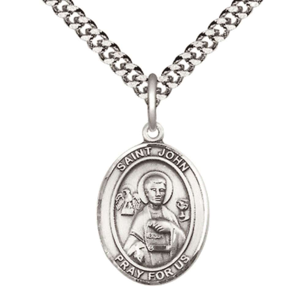 Pewter Saint St John the Apostle Medal Pendant on 24 Inch Endless ...