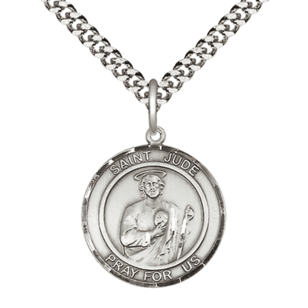 Pewter Saint St Jude Medal Pendant on 24 Inch Endless Rhodium Plated ...