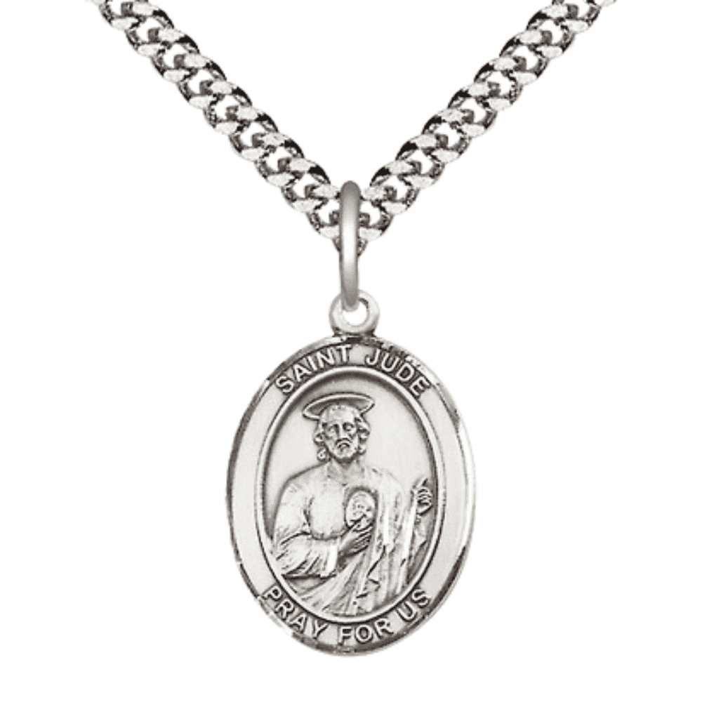 Pewter Saint St Jude Medal Pendant on 24 Inch Endless Rhodium Plated ...