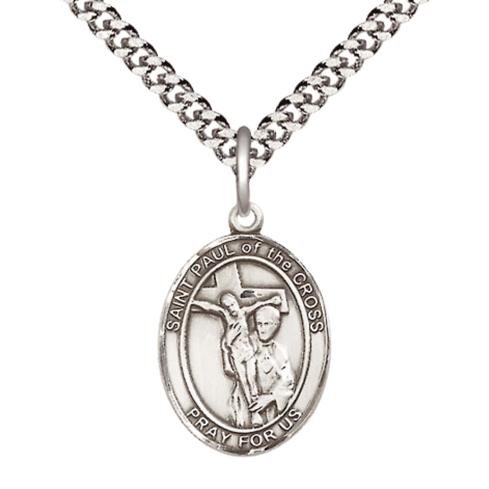 Medium Pewter Saint St. Paul of the Cross Medal Pendant on 24 Inch ...