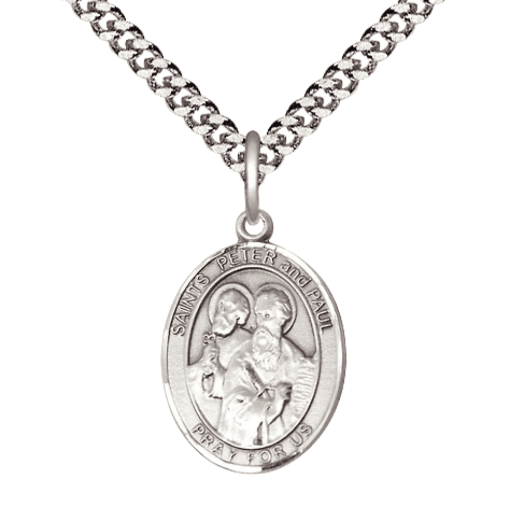 Pewter Saint St. Peter Saint St. Paul Medal Pendant on 24 Inch Endless ...