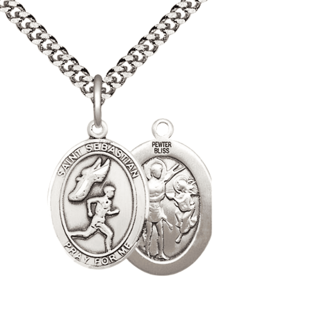 Pewter Saint St. Sebastian Track and Field Medal Pendant on 24 Inch ...