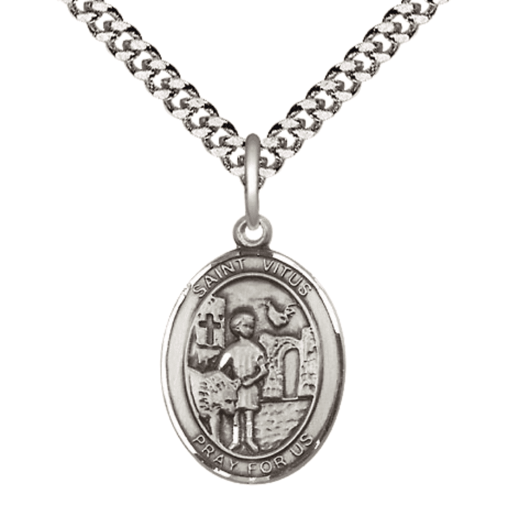 Pewter Saint St. Vitus Medal Pendant on 24 Inch Endless Rhodium Plated ...
