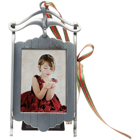 Pewter Sled 2" x 3" Photo Ornament Picture Frame