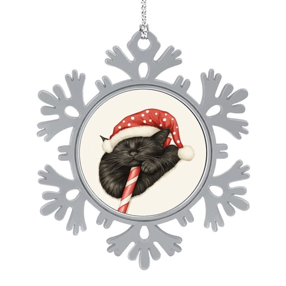 Pewter Snowflake Ornament Black Cat in Santa Hat Decorative Hanging Ornaments Santa Black Cat Elegant Hanging Christmas Tree Decorations Gifts for Friends Coworkers Employees Family