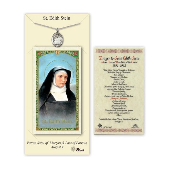 Pewter St. Edith Stein on a 24 inch Curb Chain with a Prayer to St Edith Stein Prayer Card