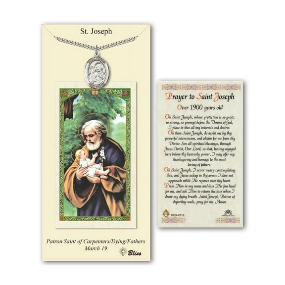 Pewter St. Joseph medal on an 24 inch Heavy Curb Chain with a Prayer to St Joseph Prayer Card.