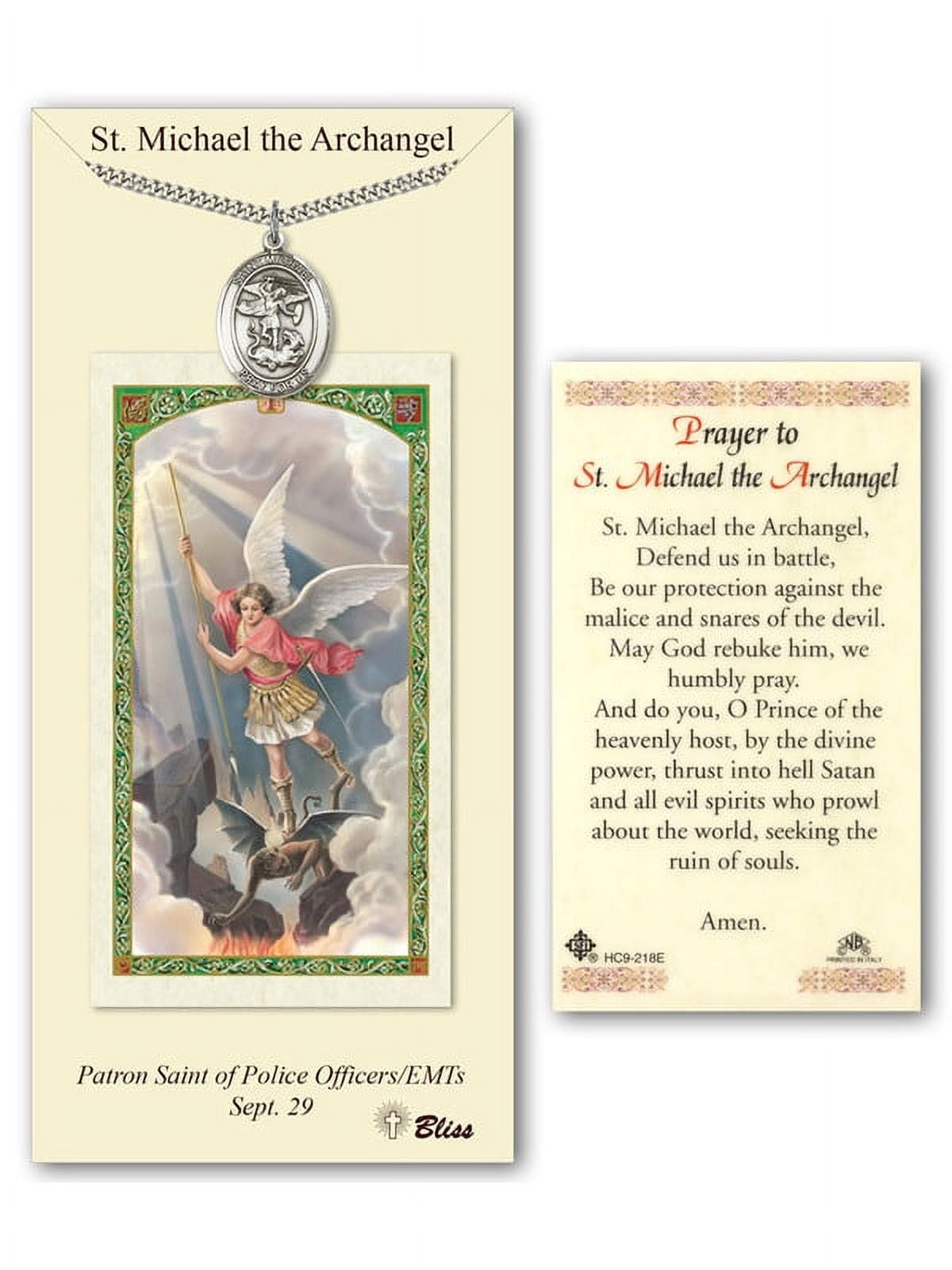 Pewter St. Michael the Archangel medal on 24 inch Heavy Curb Chain w/ Prayer to St Michael