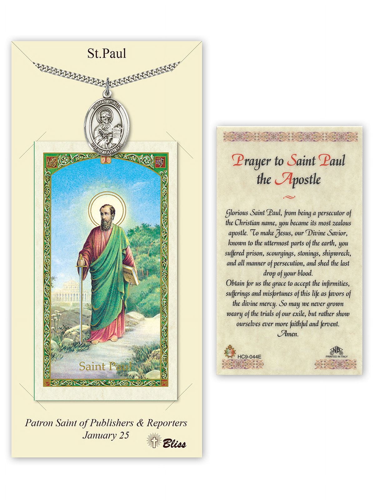 Pewter St. Paul the Apostle on a 24 inch Curb Chain with a Prayer to St ...