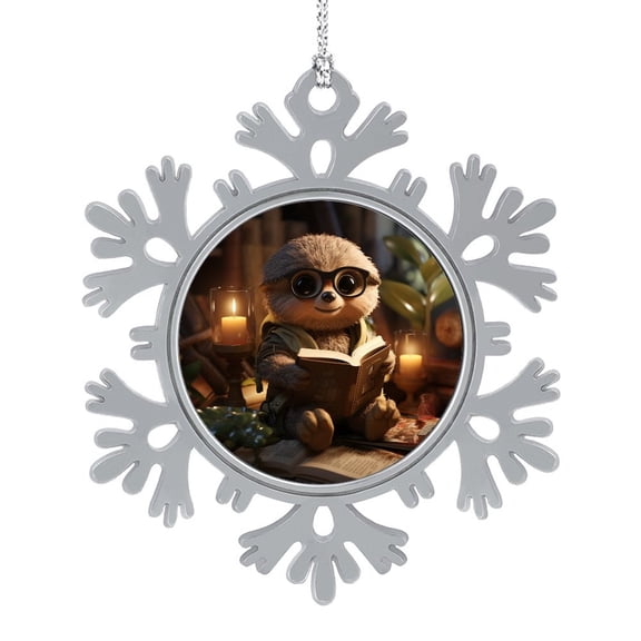 Pewter Tree Ornament Cute Cartoon Bookworm Sloth Reading Books Ornament Keepsake Holiday Present Cute Sloths Adorable Cartoon Animal Elegant Christmas Hanging Ornaments Gifts