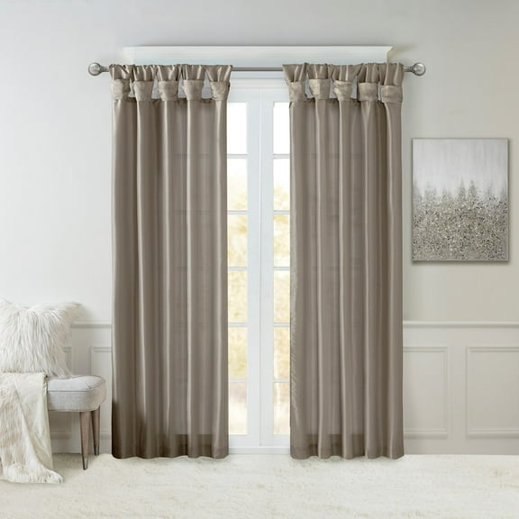 Pewter Twist Tab Window Curtain Panel with Lined Fabric, 50 Inches Width by 120 Inches Length