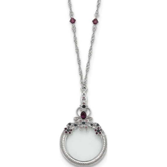 Fashion 1928 Pewter-Tone Blue And Purple Crystal Glass 2X Magnifier 30In Necklace (30 X 32) Made In United States bf473