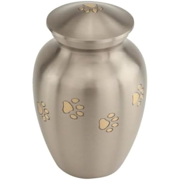 Pewter with Gold Paw Prints Medium Pet Cremation Urn, Brass, Silver, Paw Prints, 5.75 Inches High$$Home Decor, Kitchen, & Other