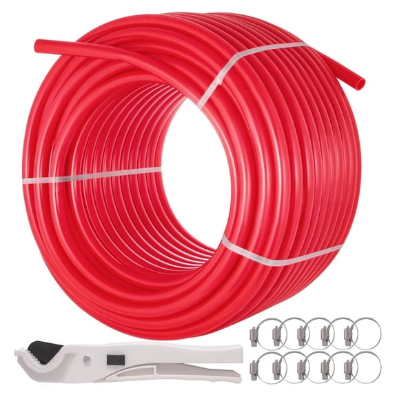 Pex Pipe Tubing 1 Inch 300ft - Red PEX-B Plumbing Pipe for Radiant Heat & Potable Water, Non-Barrier, 1" x 300ft with Cutter & Clamps
