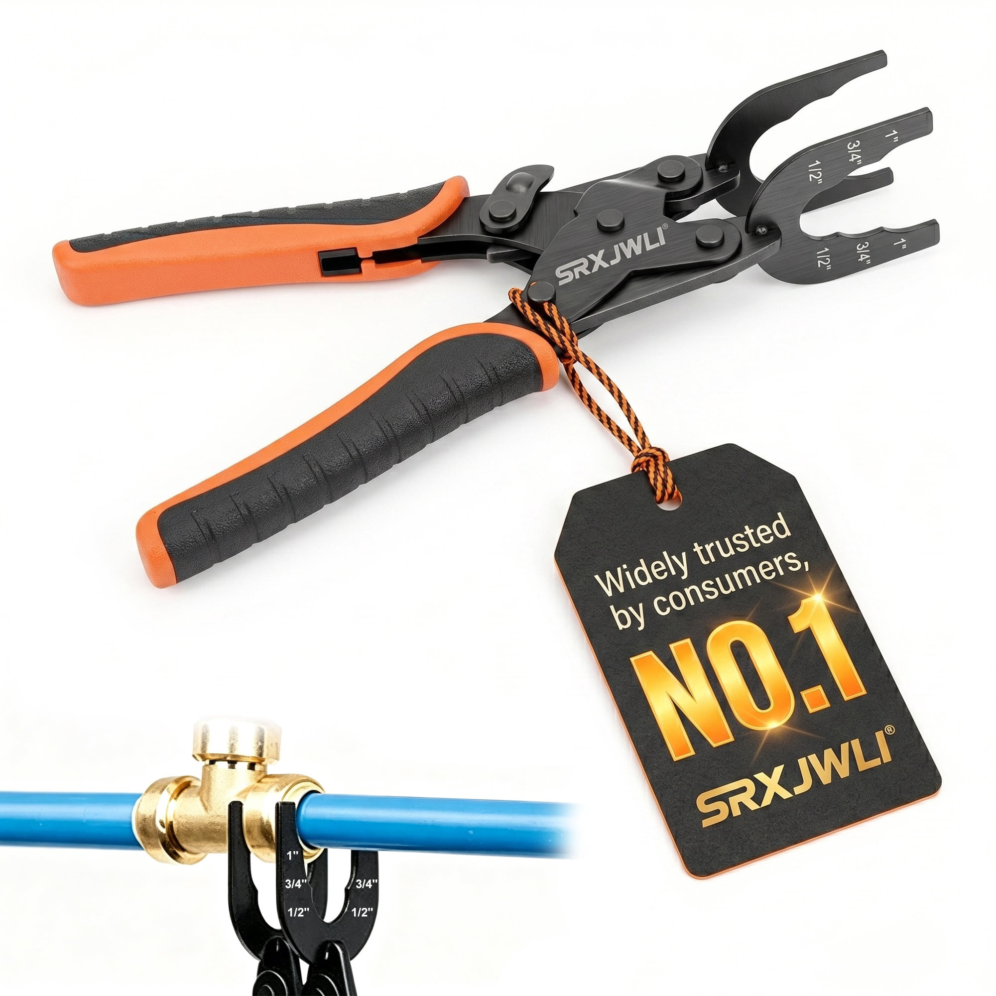 Pex Removal Tool Push in Clamp Pliers to Connect Removal Fit Tools Disconnect Pliers Tong Sized 1/2 3/4 1" Multi-sized Quick Release Remove Rubber Hose from Fitting Brass Pipe Cable