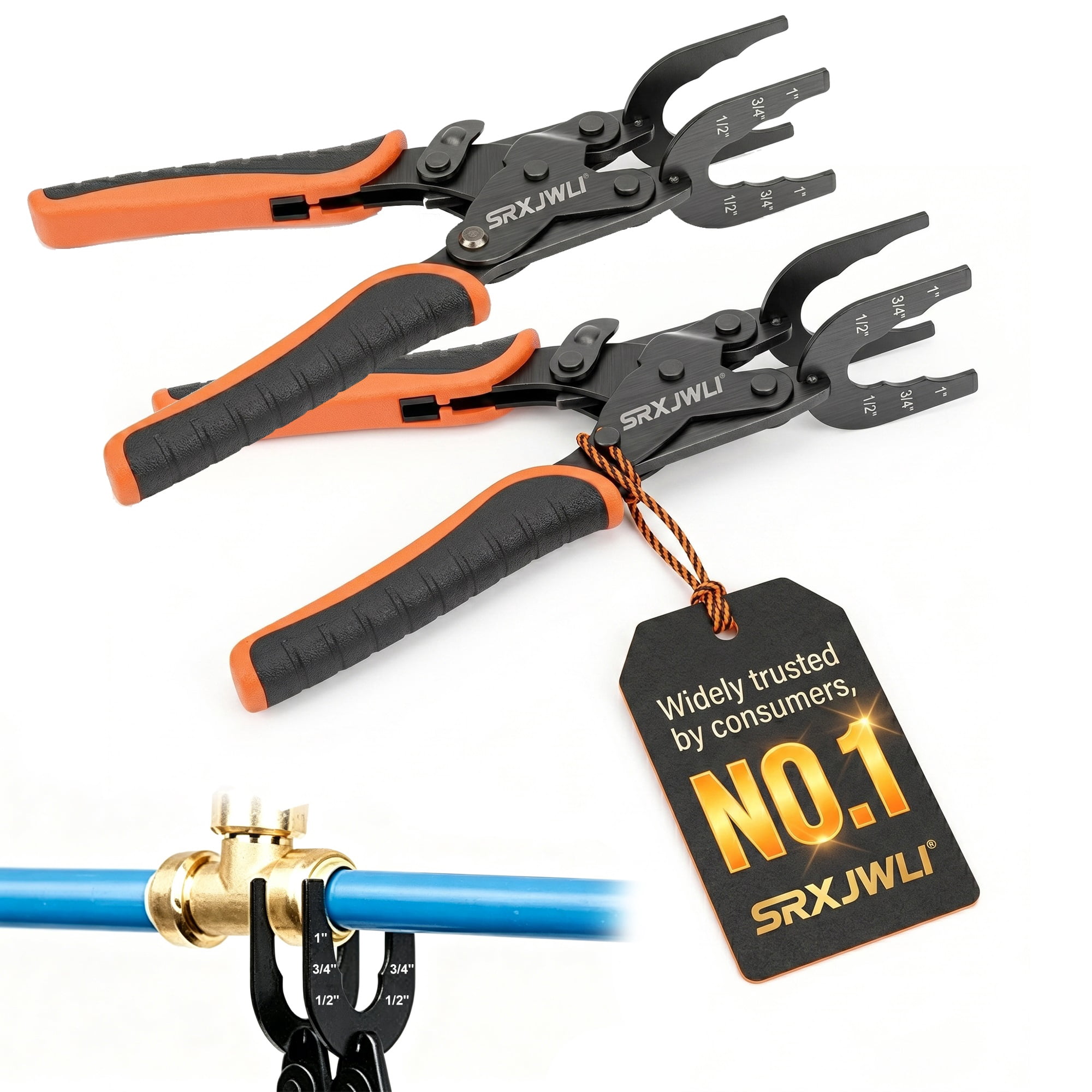 Pex Removal Tool Push in Clamp Pliers to Connect Removal Fit Tools Disconnect Pliers Tong Sized 1/2 3/4 1" Multi-sized Quick Release Remove Rubber Hose from Fitting Brass Pipe Cable