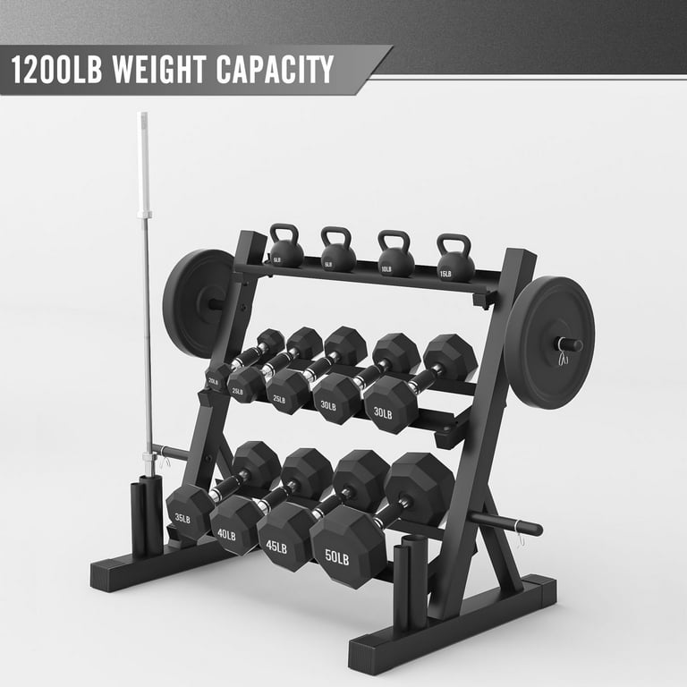 PexFix 3 Tier Dumbbell Rack 1200 lbs Quick Assemble Dumbbell Weight Storage Rack for Home Gym Black