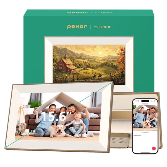 Pexar Starlight 15.6" Digital Picture Frame (Powered by Lexar), A Stunning, Large Anti-Glare Touchscreen with Vibrant Visuals for Gifting, Wedding, 64GB Local Storage, Share Photos/Videos via APP
