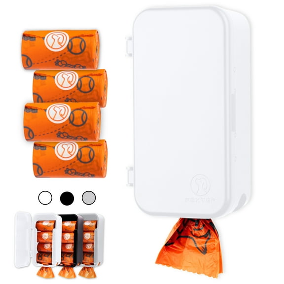 Pexter Dog Poop Bag Dispenser, Outdoor or Indoor Pet Waste Bag Dispenser Station, Stick-On or Screw-On Wall Mount, Poop Bags Storage Outdoor Container, Includes 4 Doggie Bag Rolls - White