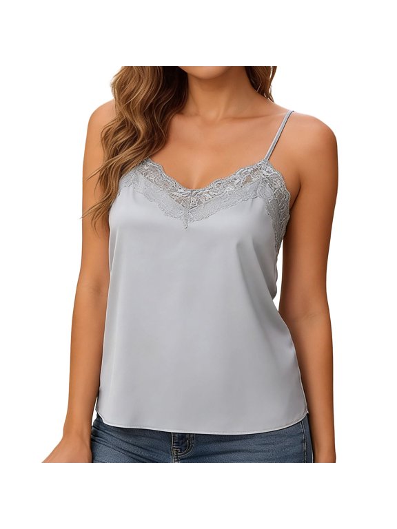 Women's Lace Camisole Tank Top Sleeveless Basic Grey XL