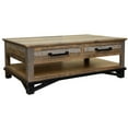 thumbnail image 1 of BenJara Peya 50 Inch 4 Drawer Coffee Table, Shelf, Distressed Gray, Brown Pine Wood, 1 of 5