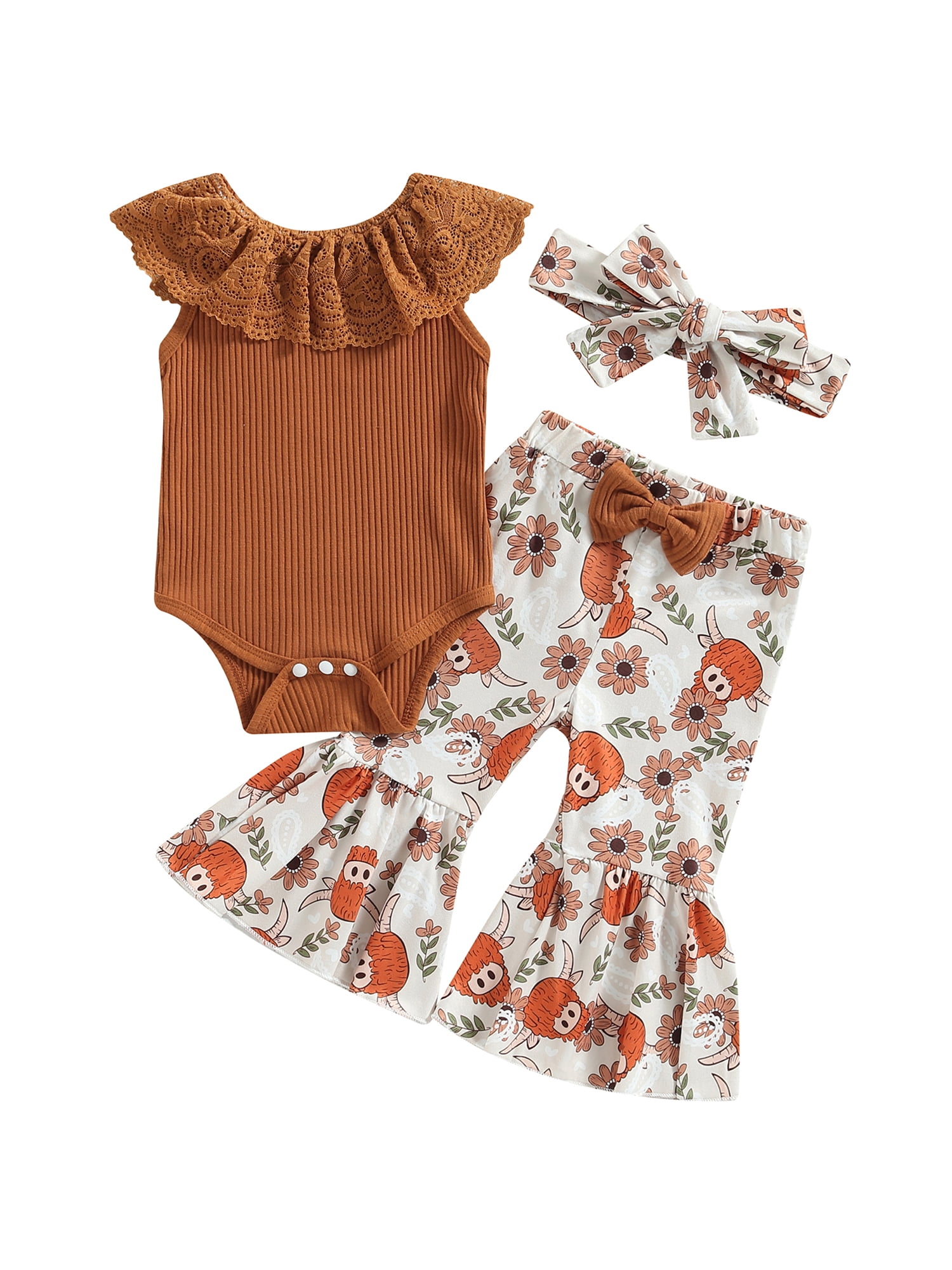 Peyakidsaa Adorable Baby Girls Pants Set with Lace Patchwork Romper