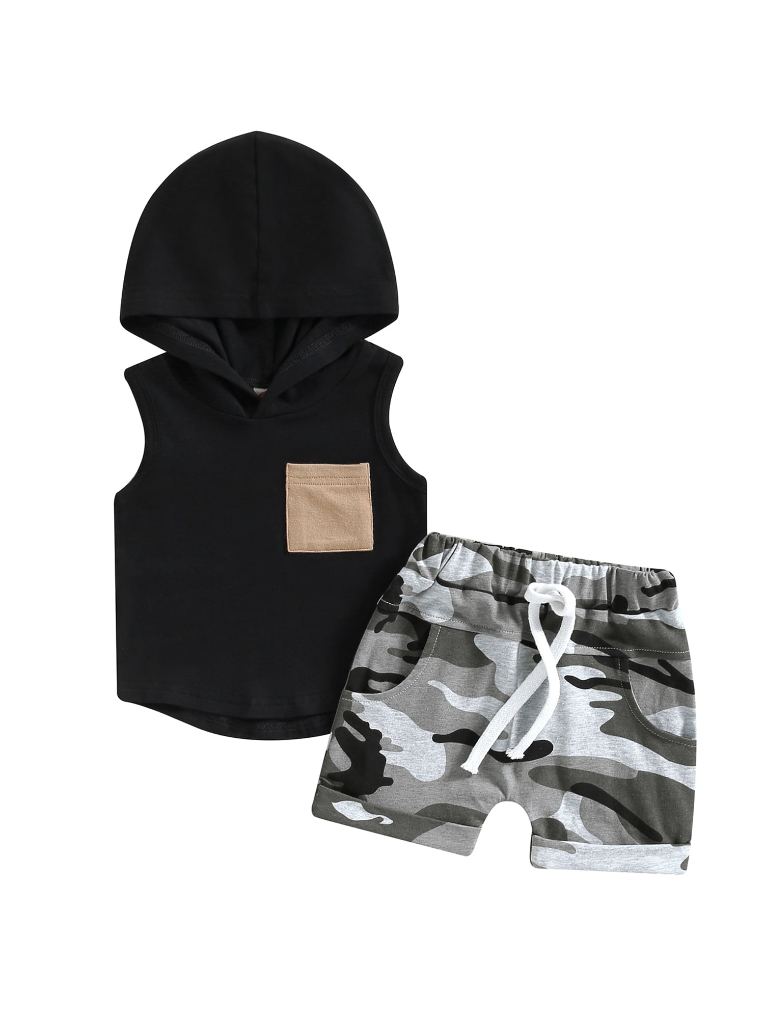 Peyakidsaa Baby Boy Outfit Set Sleeveless Hooded Tank Tops and Shorts