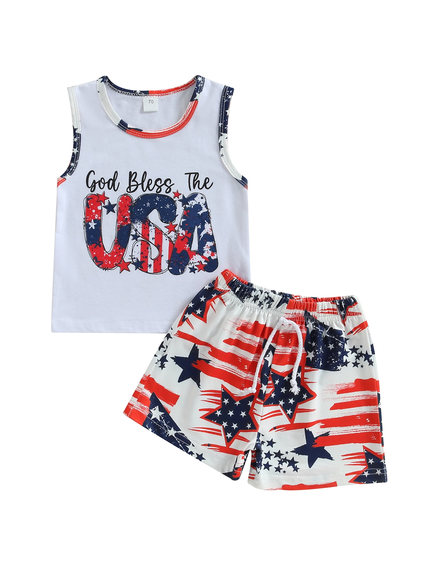 Peyakidsaa Baby Boys Shorts Set, Letters Print Tank Top with Stars Shorts