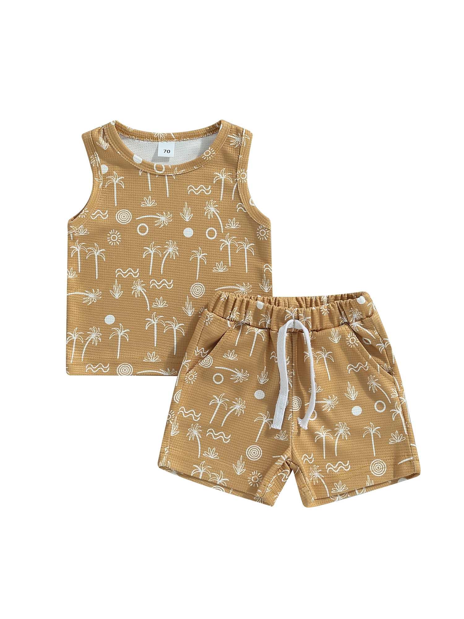 Peyakidsaa Cute Summer Outfits for Newborn Babies, Tank Tops + Shorts Set with Tree/Fish Print
