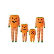 Peyakidsaa Family Matching Halloween Pajamas Set Stripe Pumpkin Long Sleeve Nightwear Sleepsuit