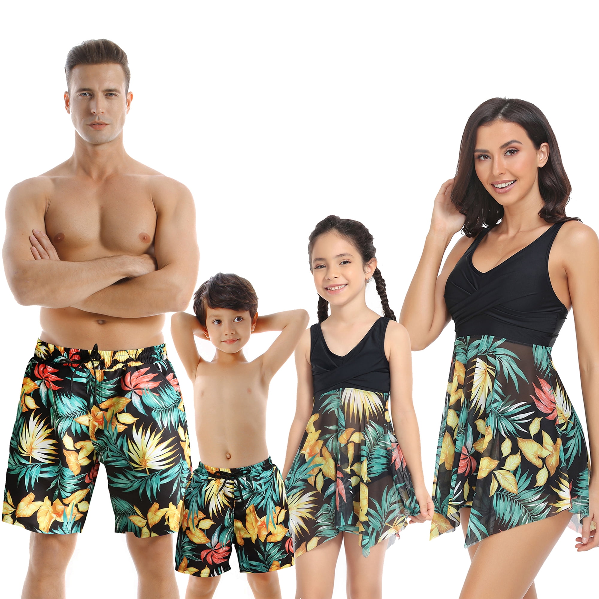 Peyakidsaa Family Matching Swimsuit Beach Bikini Sets Swimwear Swimming Trunks Sizes Baby Kids Adult