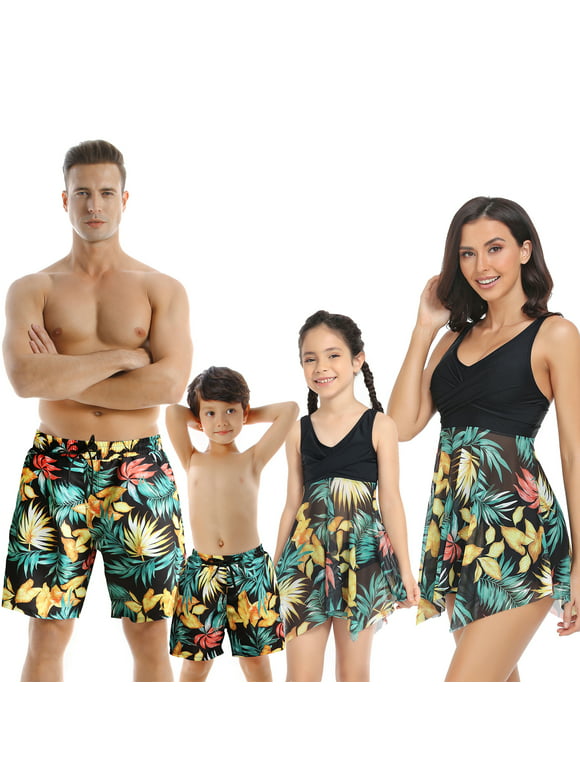 Peyakidsaa Family Matching Swimsuit Beach Bikini Sets Swimwear Swimming Trunks,Sizes Baby-Kids-Adult