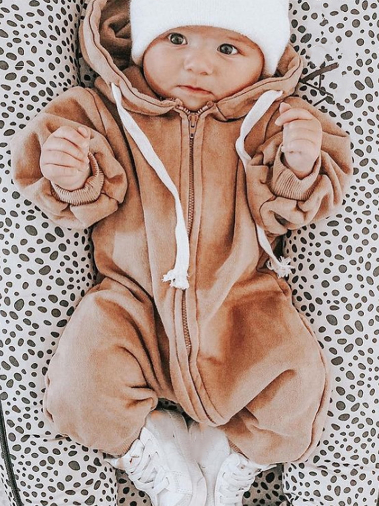 Peyakidsaa Infant Baby Girl Boy Hooded Jumpsuit Long Sleeve Zipper